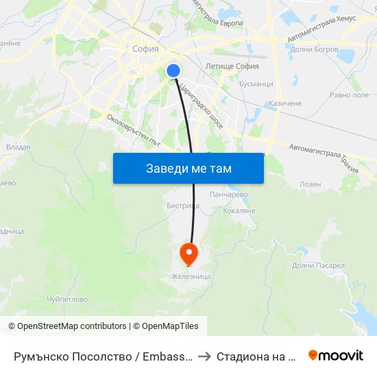 Румънско Посолство / Embassy Of Romania (1492) to Стадиона на Железница map