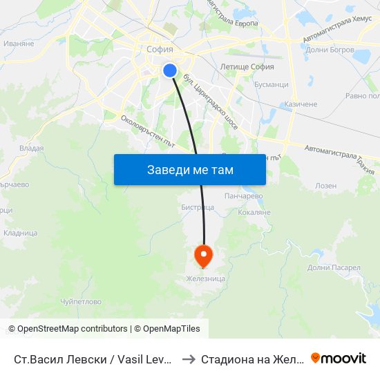 Ст.Васил Левски / Vasil Levski Stadium to Стадиона на Железница map