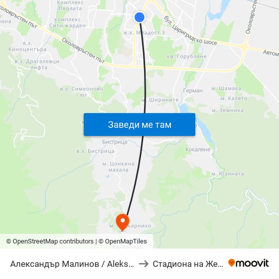 Александър Малинов / Aleksandar Malinov to Стадиона на Железница map