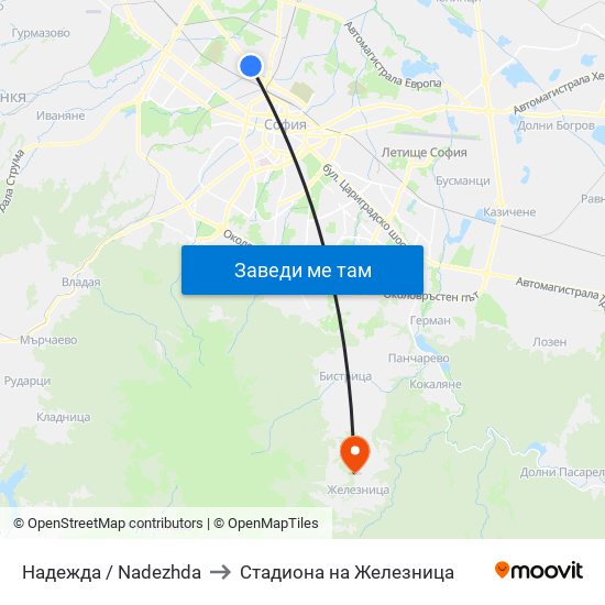Надежда / Nadezhda to Стадиона на Железница map