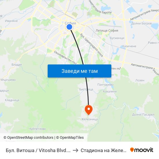 Бул. Витоша / Vitosha Blvd. (2825) to Стадиона на Железница map