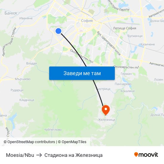 Moesia/Nbu to Стадиона на Железница map
