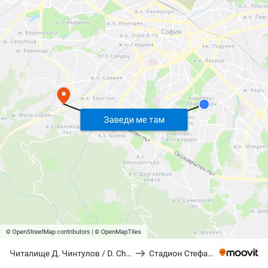 Читалище Д. Чинтулов / D. Chintulov Library (2365) to Стадион Стефан Миленков map
