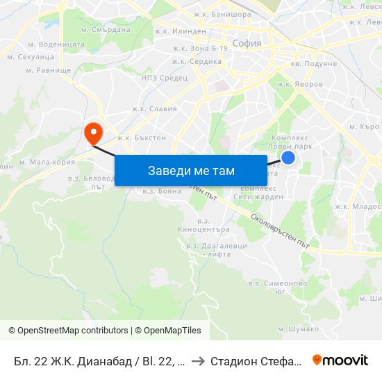 Бл. 22 Ж.К. Дианабад / Bl. 22, Dianabad Qr. (0124) to Стадион Стефан Миленков map