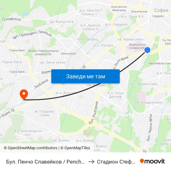 Бул. Пенчо Славейков / Pencho Slaveykov Blvd. (0356) to Стадион Стефан Миленков map