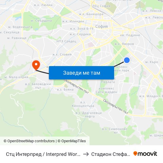 Стц Интерпред / Interpred World Trade Centre (1109) to Стадион Стефан Миленков map