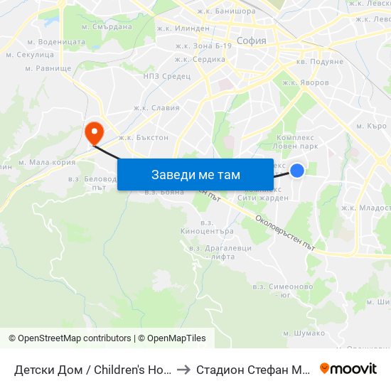Детски Дом / Children's Home (0530) to Стадион Стефан Миленков map