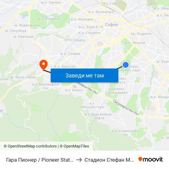 Гара Пионер / Pioneer Station (0465) to Стадион Стефан Миленков map