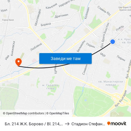 Бл. 214 Ж.К. Борово / Bl. 214, Borovo Qr. (0164) to Стадион Стефан Миленков map