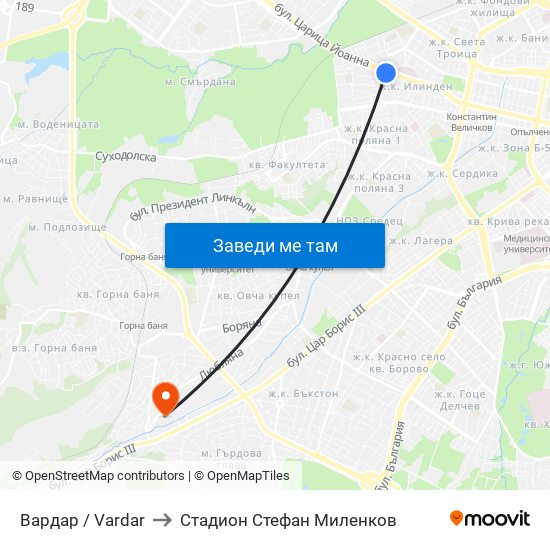 Вардар / Vardar to Стадион Стефан Миленков map