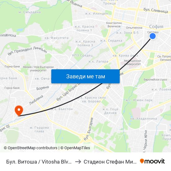 Бул. Витоша / Vitosha Blvd. (2825) to Стадион Стефан Миленков map