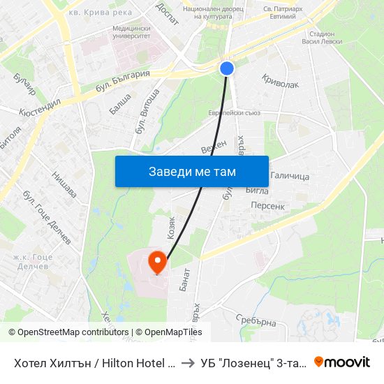 Хотел Хилтън / Hilton Hotel (0397) to УБ "Лозенец"  3-та Стая map