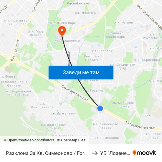 Разклона За Кв. Симеоново / Fork Road To Simeonovo Qr. (1459) to УБ "Лозенец"  3-та Стая map