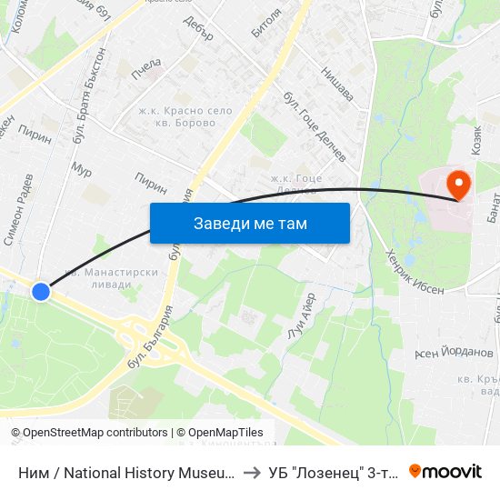 Ним / National History Museum (1464) to УБ "Лозенец"  3-та Стая map