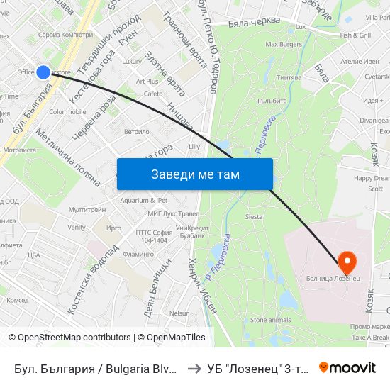 Бул. България / Bulgaria Blvd. (0290) to УБ "Лозенец"  3-та Стая map