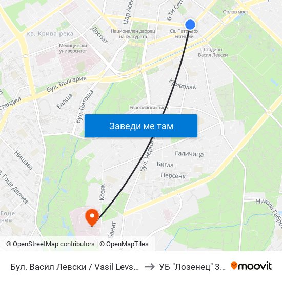 Бул. Васил Левски / Vasil Levski Blvd. (0299) to УБ "Лозенец"  3-та Стая map