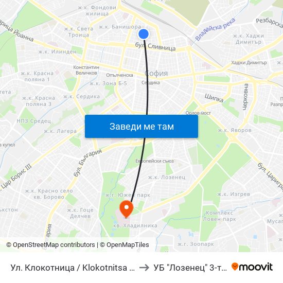 Ул. Клокотница / Klokotnitsa St. (1326) to УБ "Лозенец"  3-та Стая map