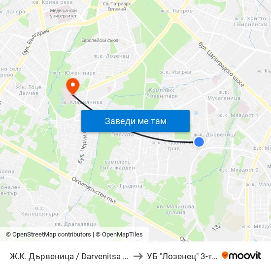Ж.К. Дървеница / Darvenitsa Qr. (0801) to УБ "Лозенец"  3-та Стая map