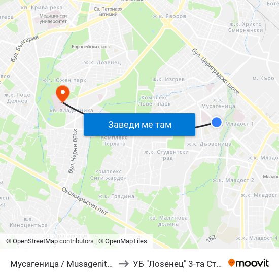 Мусагеница /  Musagenitsa to УБ "Лозенец"  3-та Стая map