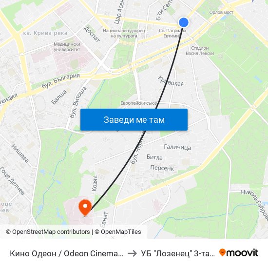 Кино Одеон / Odeon Cinema (0927) to УБ "Лозенец"  3-та Стая map