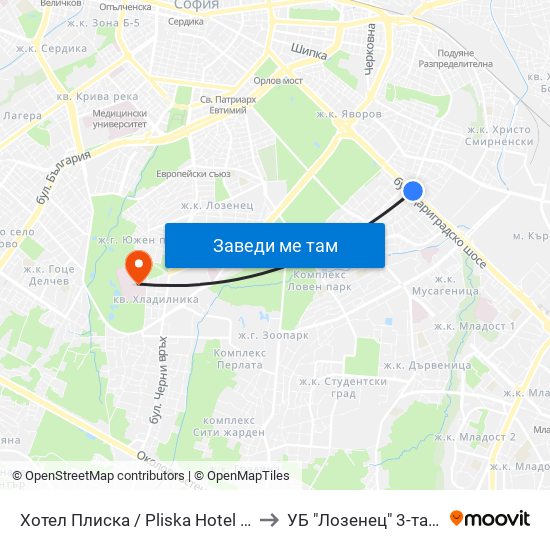 Хотел Плиска / Pliska Hotel (2327) to УБ "Лозенец"  3-та Стая map