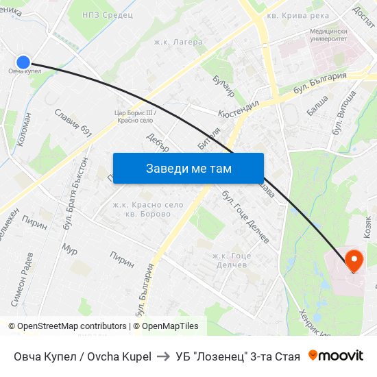 Овча Купел / Ovcha Kupel to УБ "Лозенец"  3-та Стая map