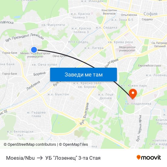Moesia/Nbu to УБ "Лозенец"  3-та Стая map