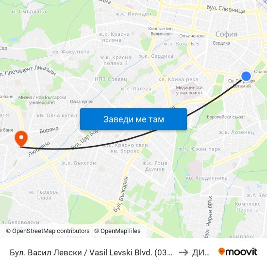 Бул. Васил Левски / Vasil Levski Blvd. (0300) to ДИУУ map