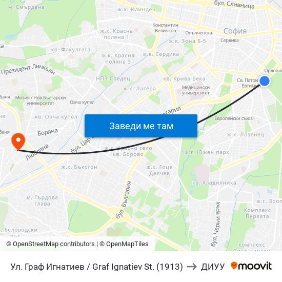 Ул. Граф Игнатиев / Graf Ignatiev St. (1913) to ДИУУ map