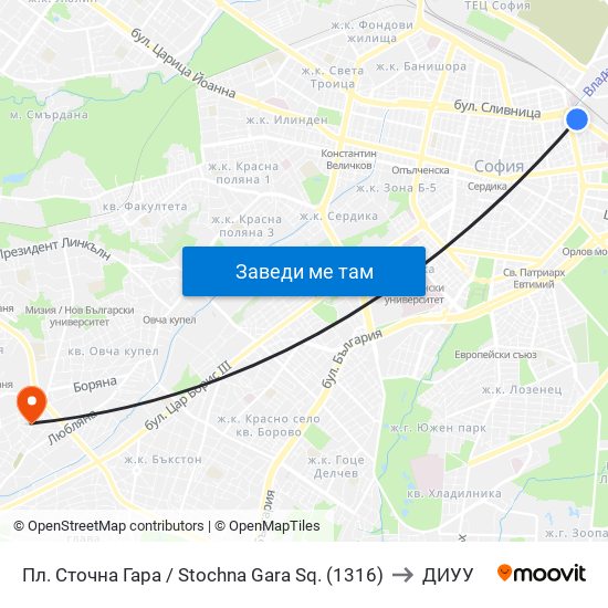 Пл. Сточна Гара / Stochna Gara Sq. (1316) to ДИУУ map