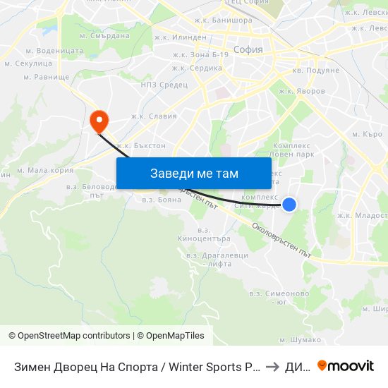 Зимен Дворец На Спорта / Winter Sports Palace (0742) to ДИУУ map