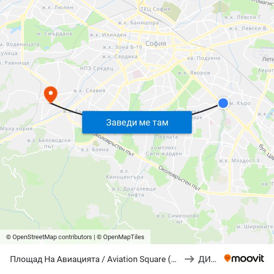 Площад На Авиацията / Aviation Square (1258) to ДИУУ map