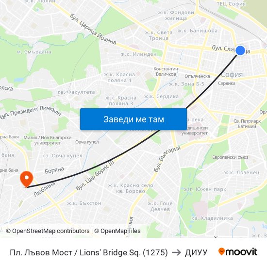 Пл. Лъвов Мост / Lions' Bridge Sq. (1275) to ДИУУ map