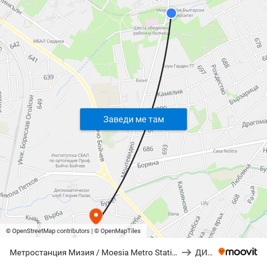 Метростанция Мизия / Moesia Metro Station (6089) to ДИУУ map