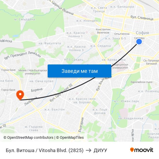 Бул. Витоша / Vitosha Blvd. (2825) to ДИУУ map