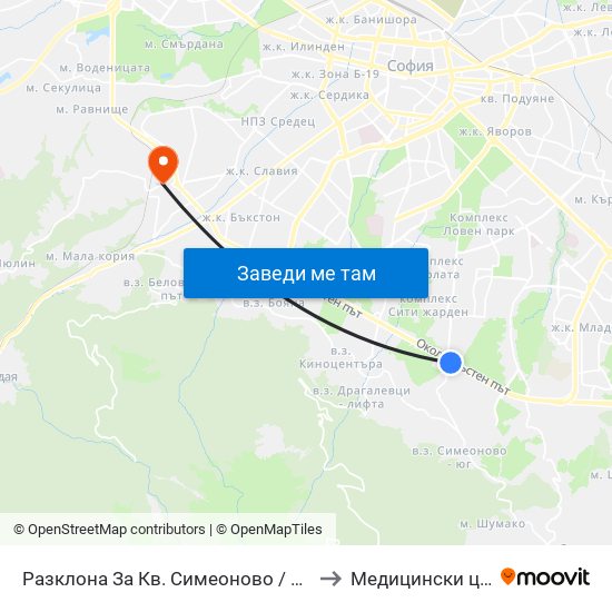 Разклона За Кв. Симеоново / Fork Road To Simeonovo Qr. (1459) to Медицински център ,,Ортомед'' map