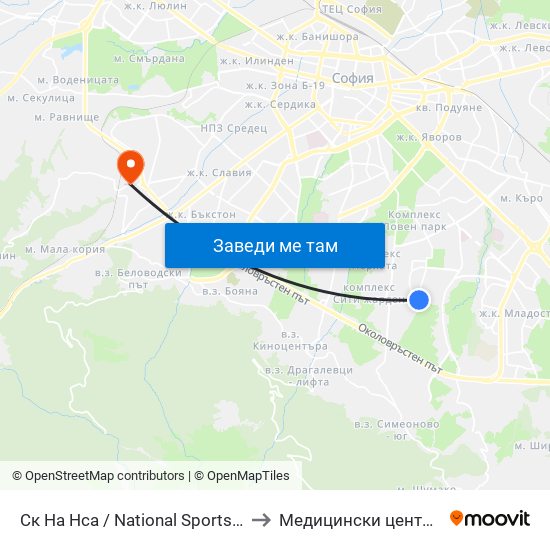 Ск На Нса / National Sports Academy (1609) to Медицински център ,,Ортомед'' map