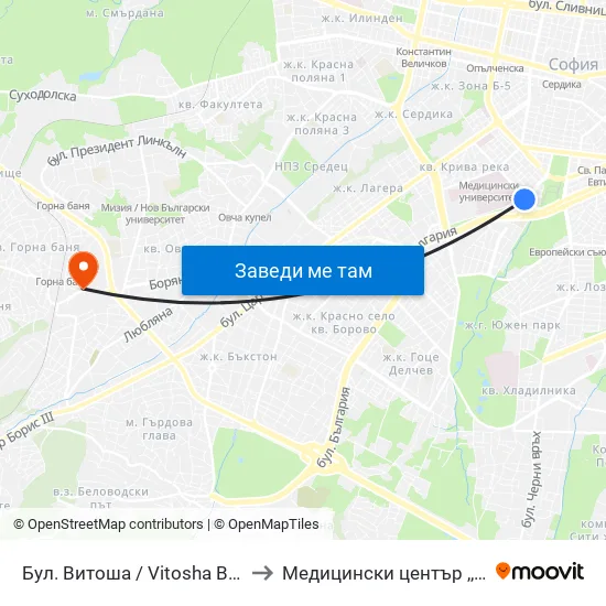 Бул. Витоша / Vitosha Blvd. (0302) to Медицински център ,,Ортомед'' map