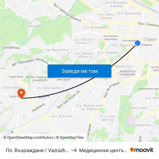 Пл. Възраждане / Vazrazhdane Sq. (1269) to Медицински център ,,Ортомед'' map