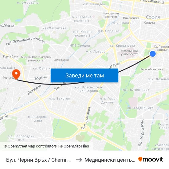 Бул. Черни Връх / Cherni Vrah Blvd. (0401) to Медицински център ,,Ортомед'' map