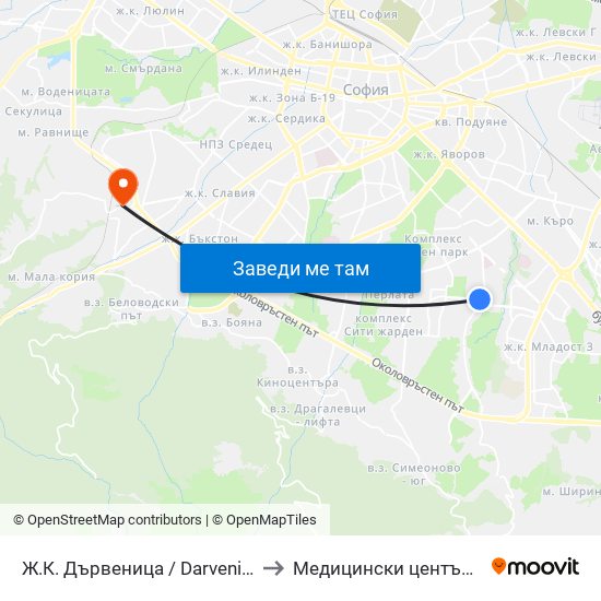 Ж.К. Дървеница / Darvenitsa Qr. (0800) to Медицински център ,,Ортомед'' map