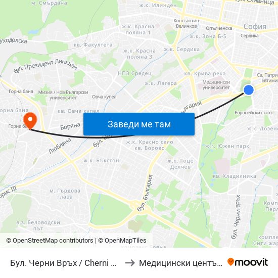 Бул. Черни Връх / Cherni Vrah Blvd. (0395) to Медицински център ,,Ортомед'' map