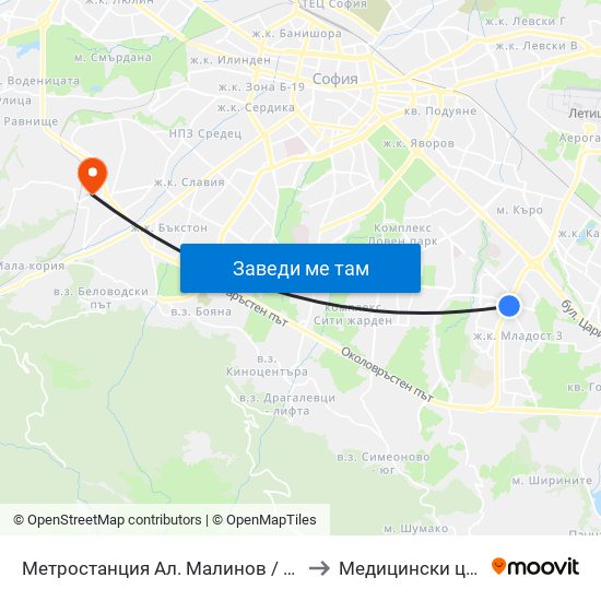 Метростанция Ал. Малинов / Al. Malinov Metro Station (0170) to Медицински център ,,Ортомед'' map