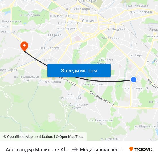 Александър Малинов / Aleksandar Malinov to Медицински център ,,Ортомед'' map