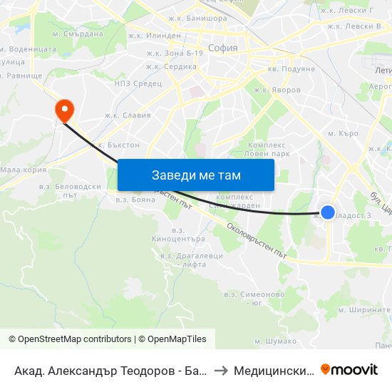 Акад. Александър Теодоров - Балан / Akademik Aleksandar Teodorov - Balan to Медицински център ,,Ортомед'' map