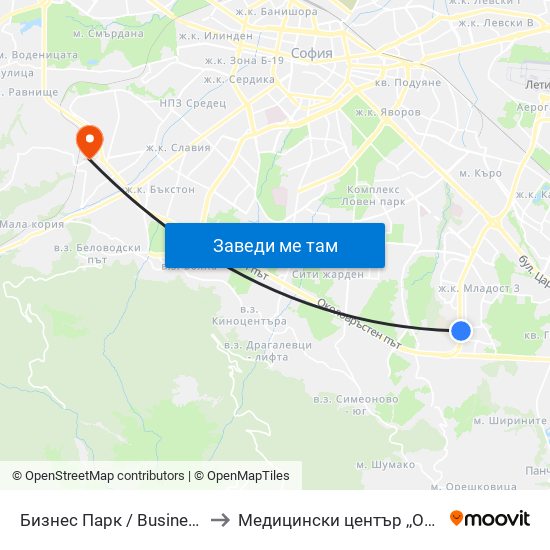 Бизнес Парк / Business Park to Медицински център ,,Ортомед'' map