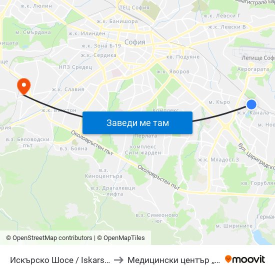 Искърско Шосе / Iskarsko Shosse to Медицински център ,,Ортомед'' map
