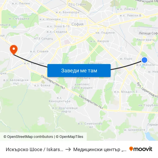 Искърско Шосе / Iskarsko Shose to Медицински център ,,Ортомед'' map