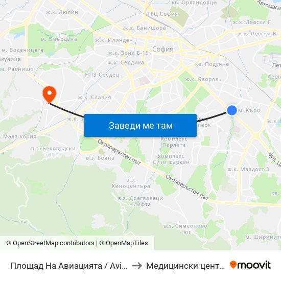 Площад На Авиацията / Aviation Square (1258) to Медицински център ,,Ортомед'' map