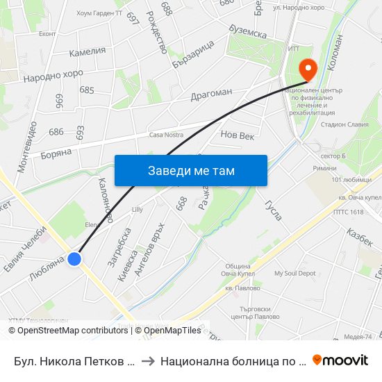 Бул. Никола Петков / Nikola Petkov Blvd. (0350) to Национална болница по физиотерапия и рехабилитация map